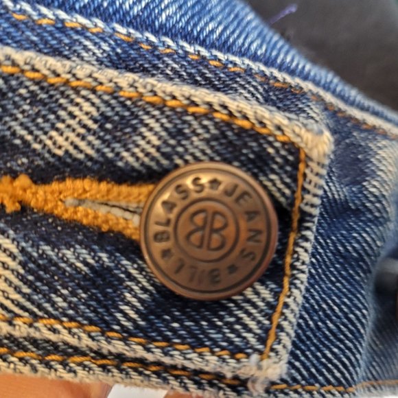 Vintage Bill Blass Denim Jacket Disturbed Upcycle Patch Band Womens Petite Large - Picture 3 of 9